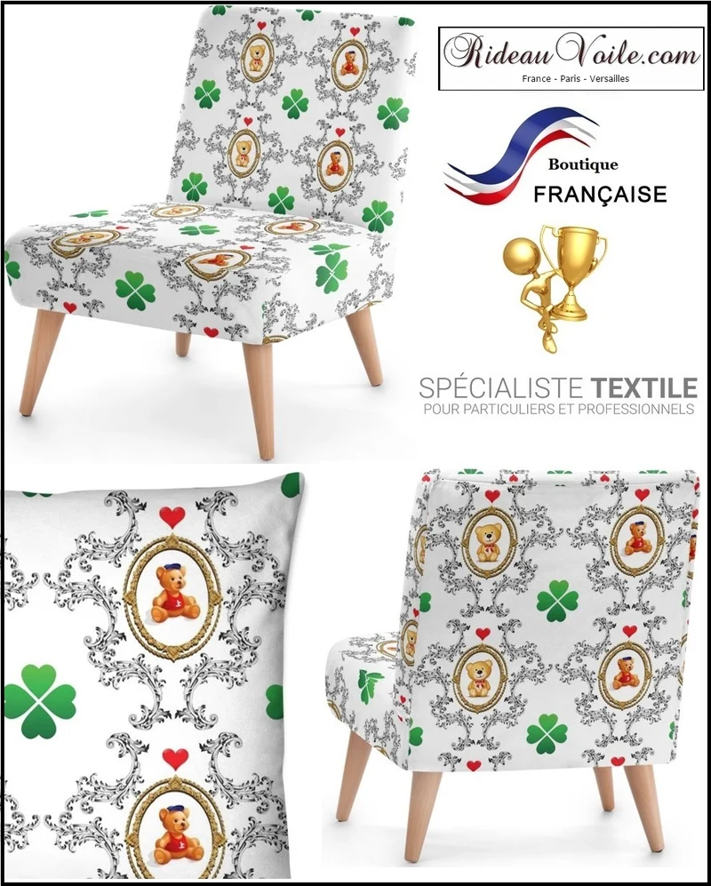 Rideauvoile Chambre univers bébé enfant Tissu au mètre motif imprimé ourson Teddy