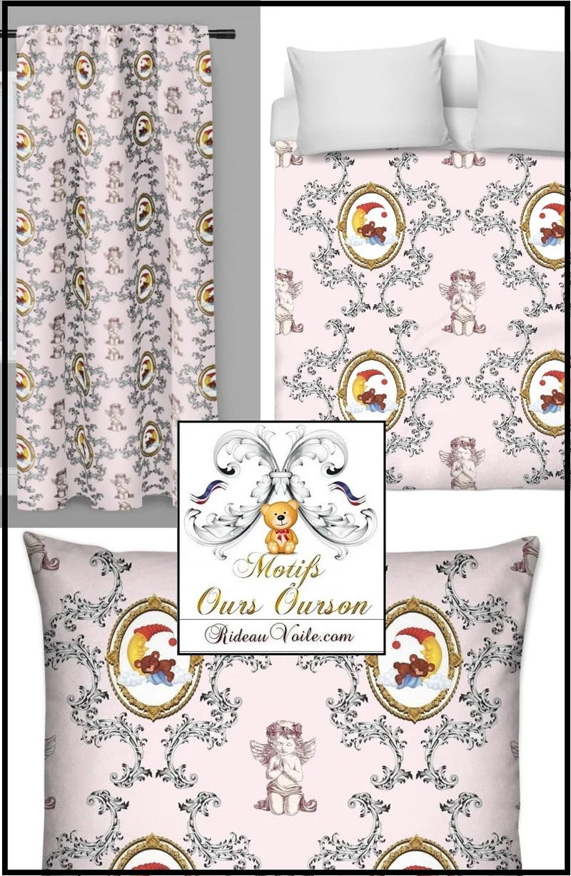 Chambre bébé enfant rideau couette Tissu mètre décoration motif ourson et Anges
