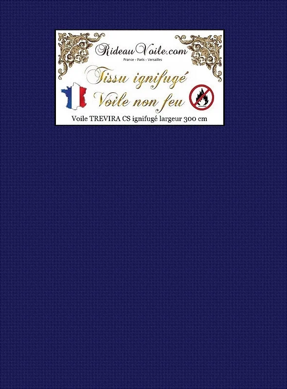 Voile TREVIRA CS transparent Ignifugé au mètre bleu grande largeur 300 cm non-feu