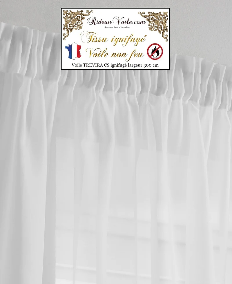 Voile TREVIRA CS transparent Ignifugé au mètre rideau voilage grande largeur non-feu