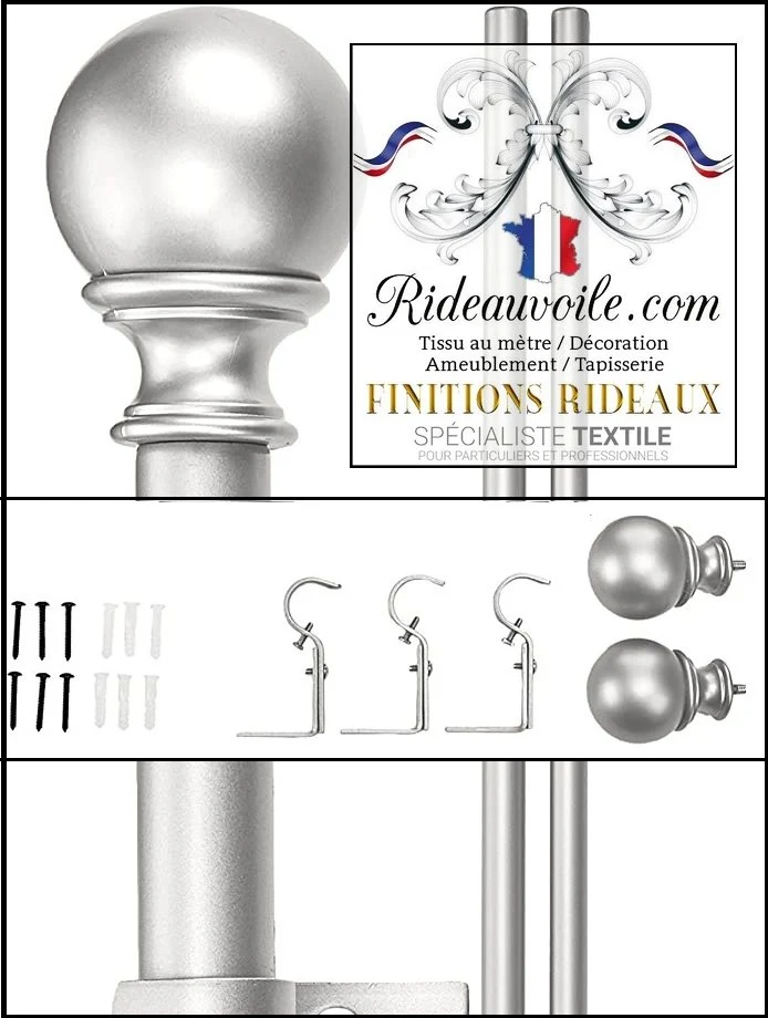 Rideauvoile Kit accessoires tringles barres embouts ronds support rideaux voilages