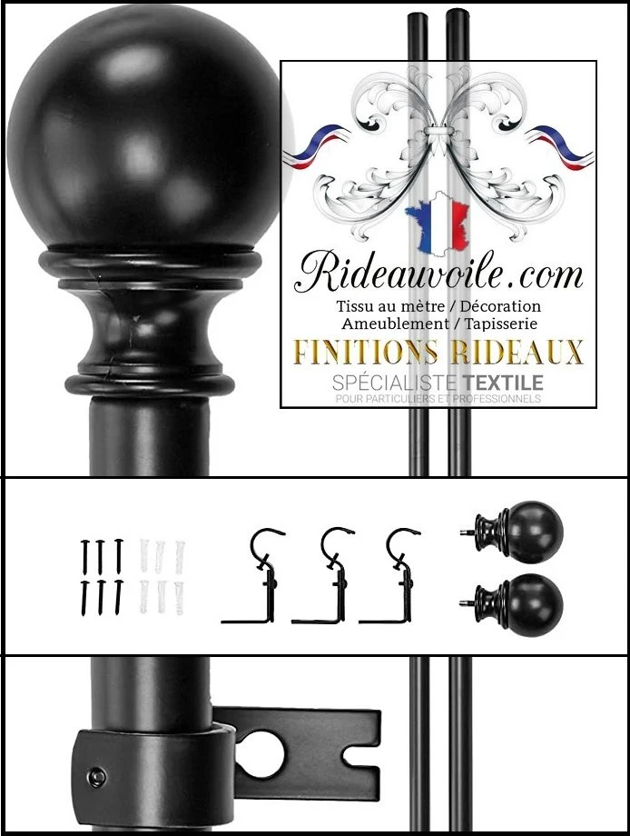 Rideauvoile Kit accessoires tringles barres embouts ronds support rideaux voilages