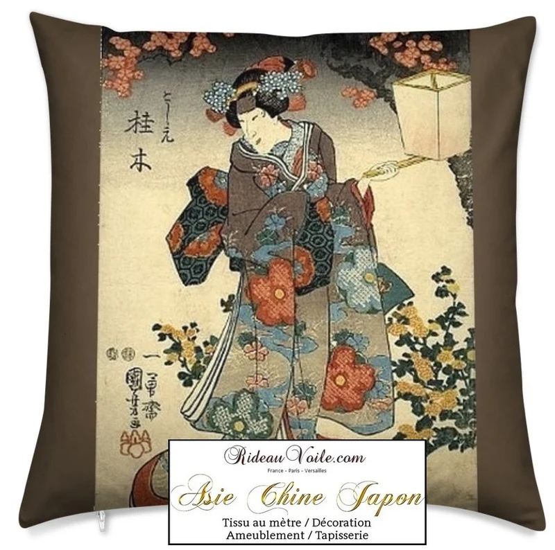 Ambiance Palais de Tokyo Art Japonais motif imprimé Geisha tissu au mètre rideau
