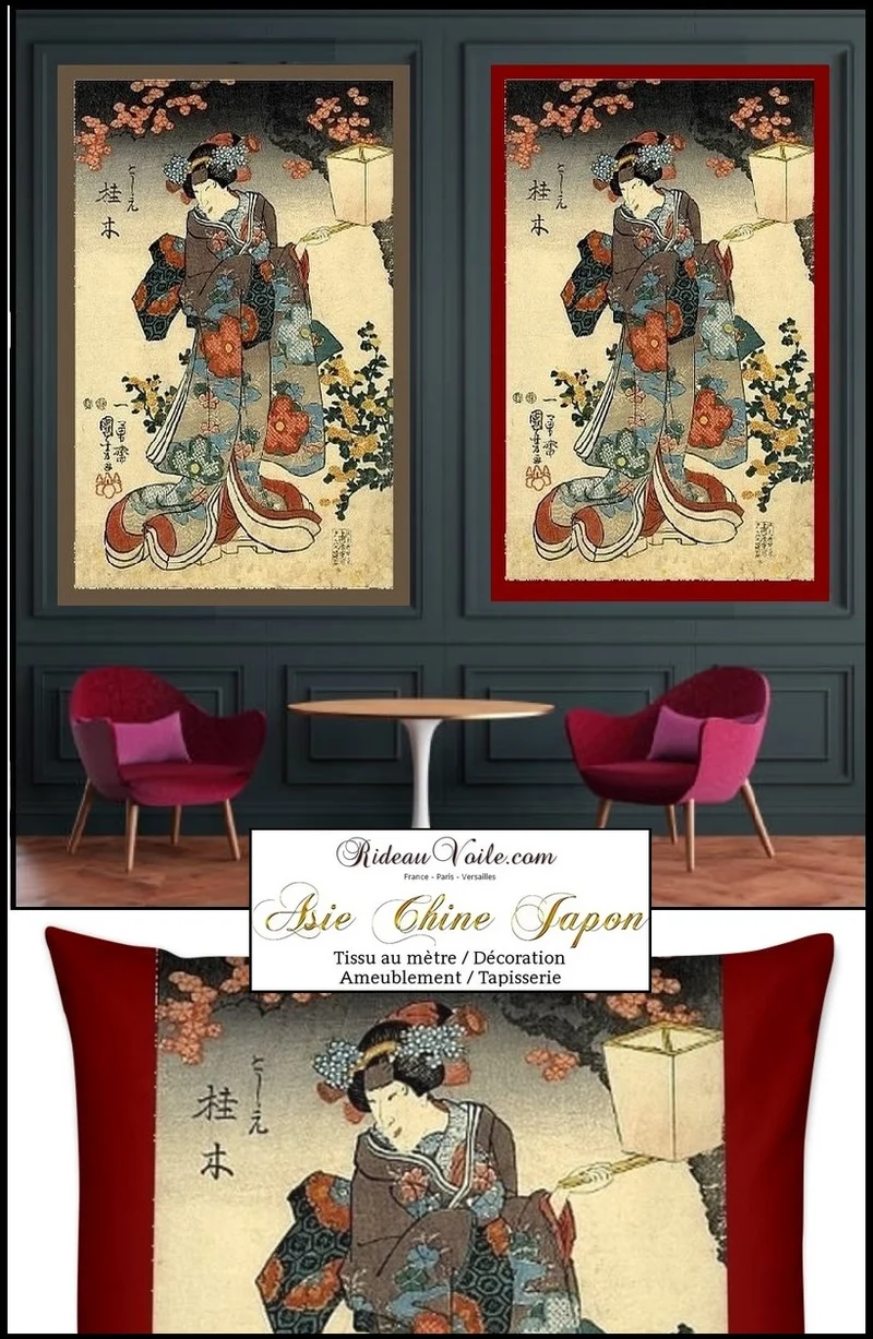Décoration Palais de Tokyo Art Japonais motif imprimé Geisha tissu au mètre rideau