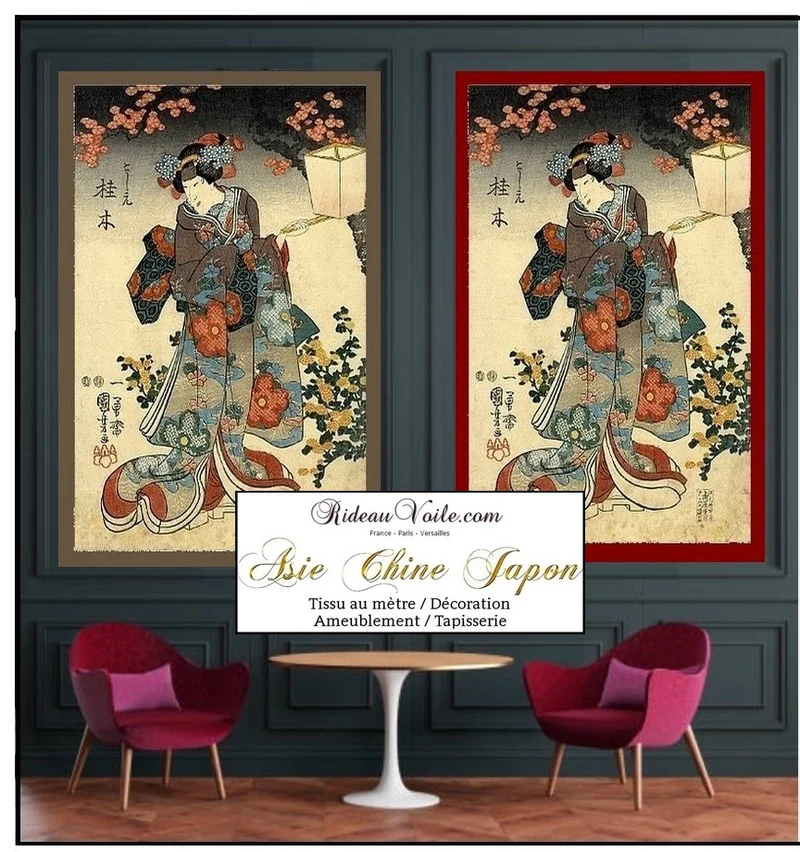 Décoration Palais de Tokyo Art Japonais motif imprimé Geisha tissu au mètre rideau