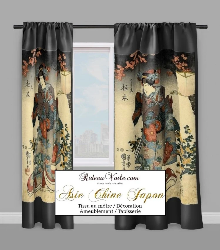 Décoration Asiatique motif Art Japonais Geisha tissu au mètre occultant rideau
