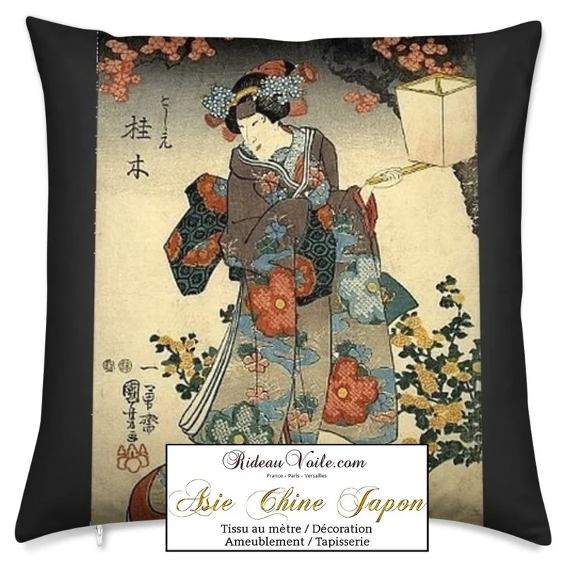 Décoration Asiatique motif Art Japonais Geisha tissu au mètre occultant rideau