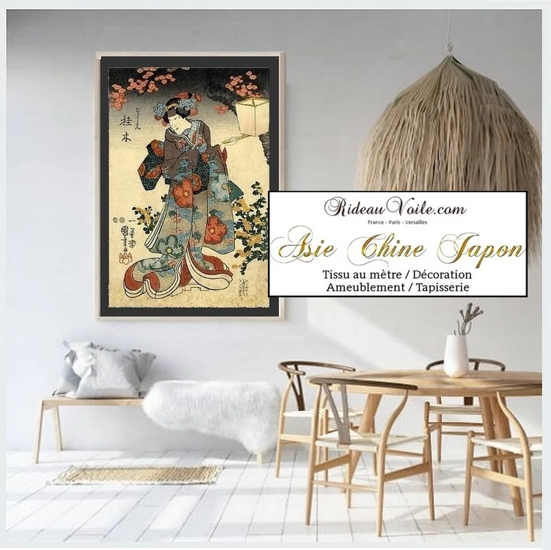 Décoration Asiatique motif Art Japonais Geisha tissu au mètre occultant rideau