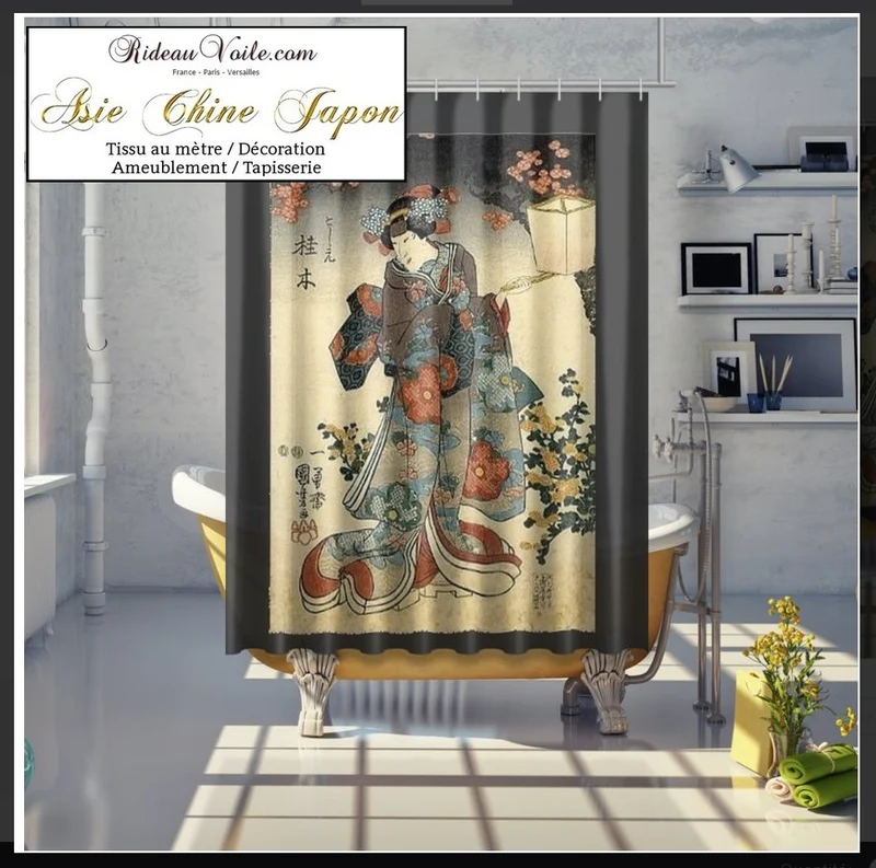Décoration Asiatique motif Art Japonais Geisha tissu au mètre occultant rideau