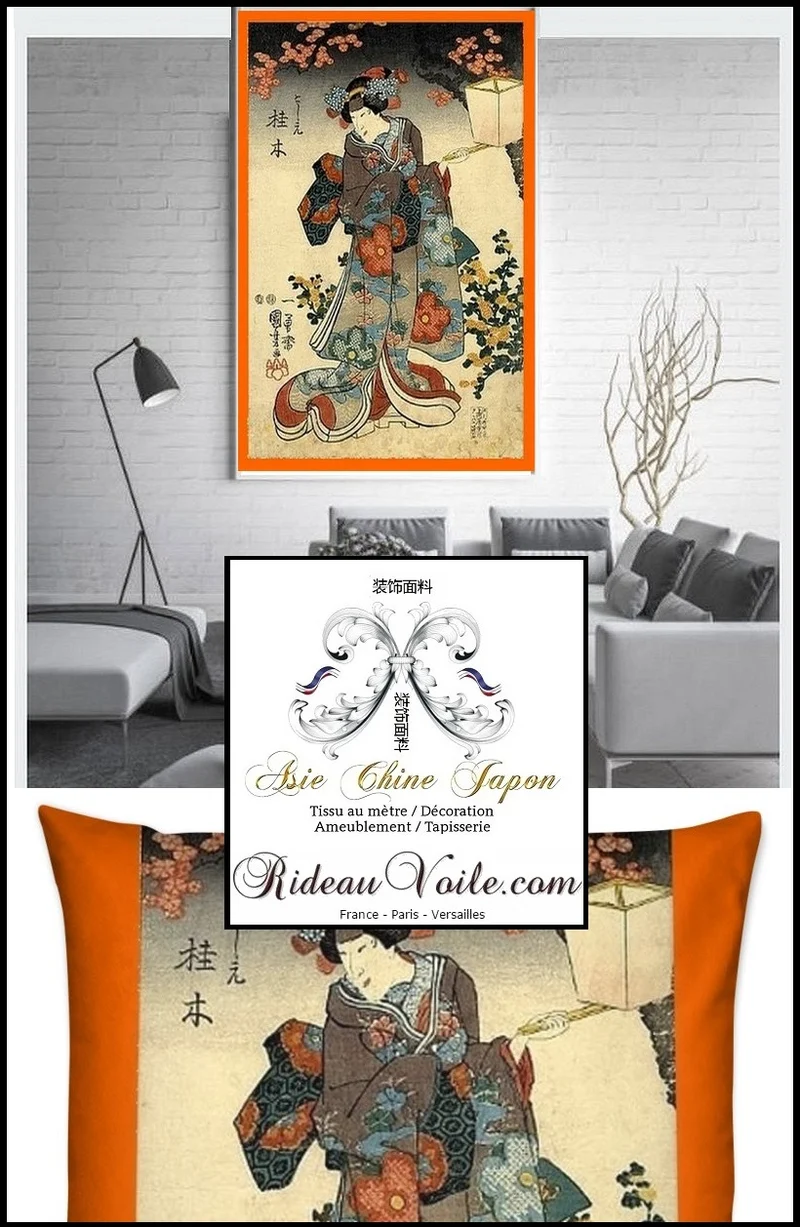 Boutique Asiatique imprimé Japonais Geisha tissu au mètre occultant ignifugé rideau