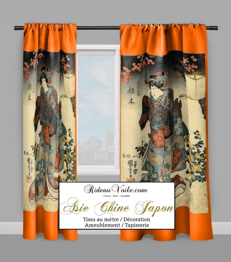 Boutique Asiatique imprimé Japonais Geisha tissu au mètre occultant ignifugé rideau