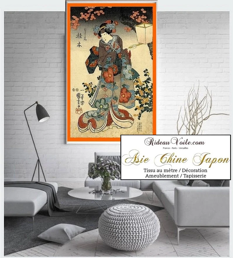 Boutique Asiatique imprimé Japonais Geisha tissu au mètre occultant ignifugé rideau