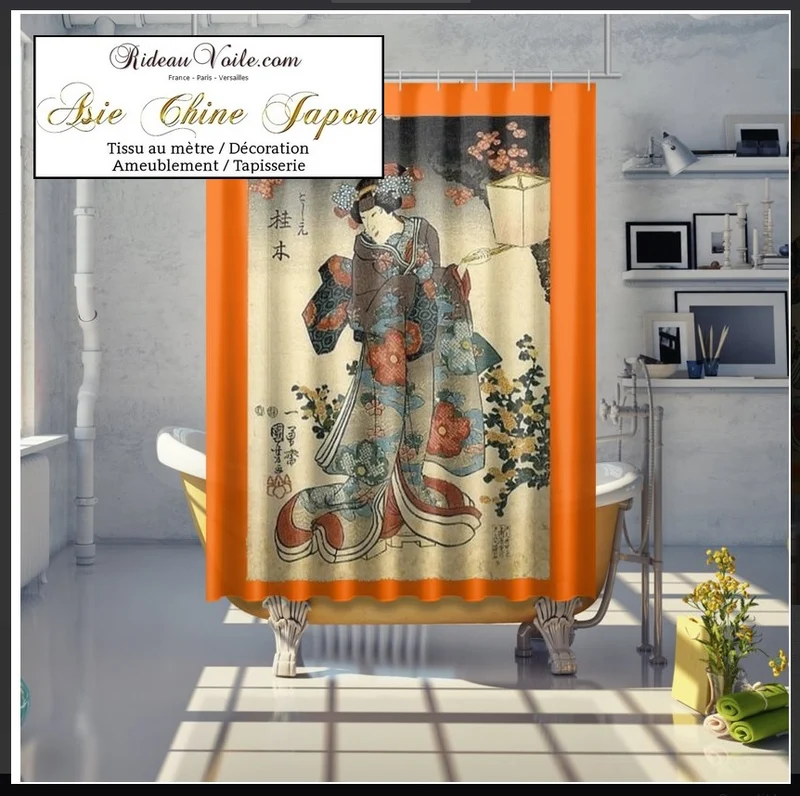Boutique Asiatique imprimé Japonais Geisha tissu au mètre occultant ignifugé rideau