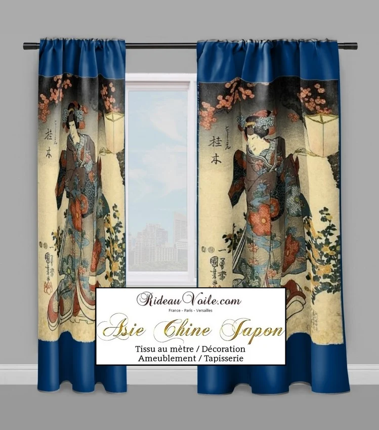 Motif imprimé Japonais Geisha tissu au mètre déco d'Asie occultant ignifugé rideau