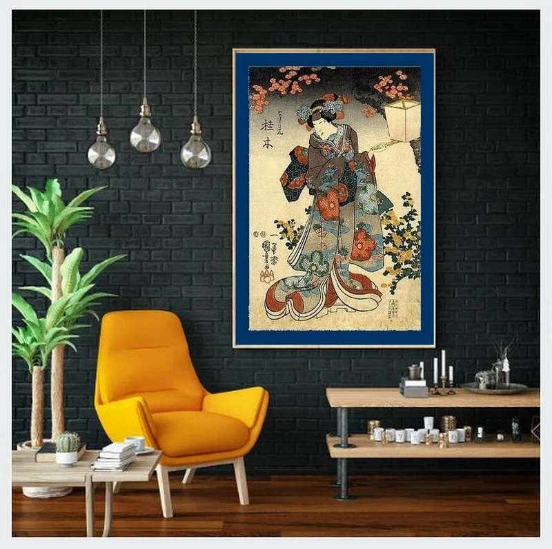 Motif imprimé Japonais Geisha tissu au mètre déco d'Asie occultant ignifugé rideau