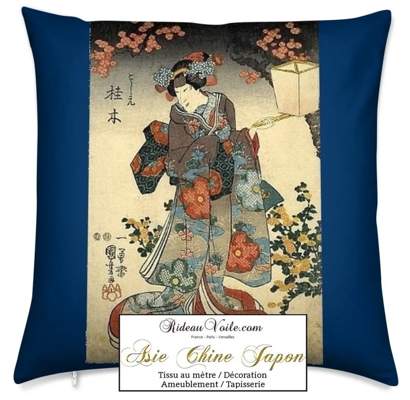 Motif imprimé Japonais Geisha tissu au mètre déco d'Asie occultant ignifugé rideau