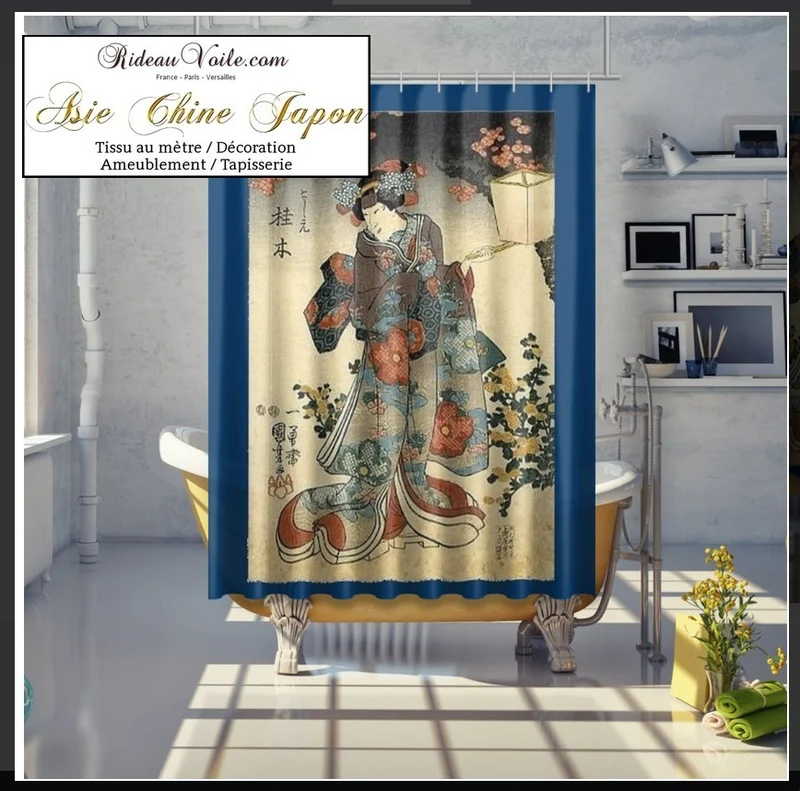 Motif imprimé Japonais Geisha tissu au mètre déco d'Asie occultant ignifugé rideau