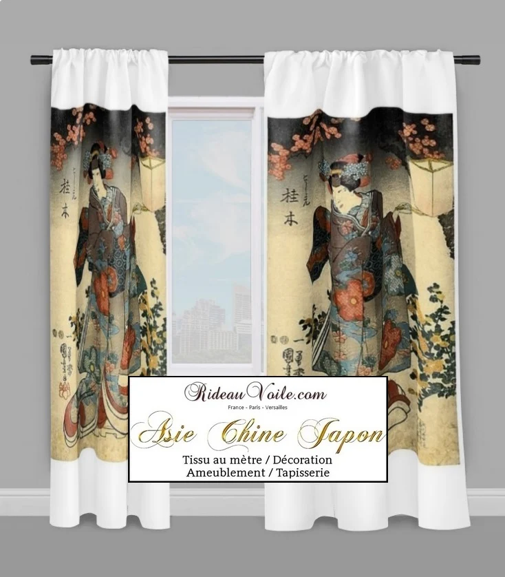 Motif imprimé Japonais Geisha tissu au mètre déco d'Asie occultant ignifugé rideau