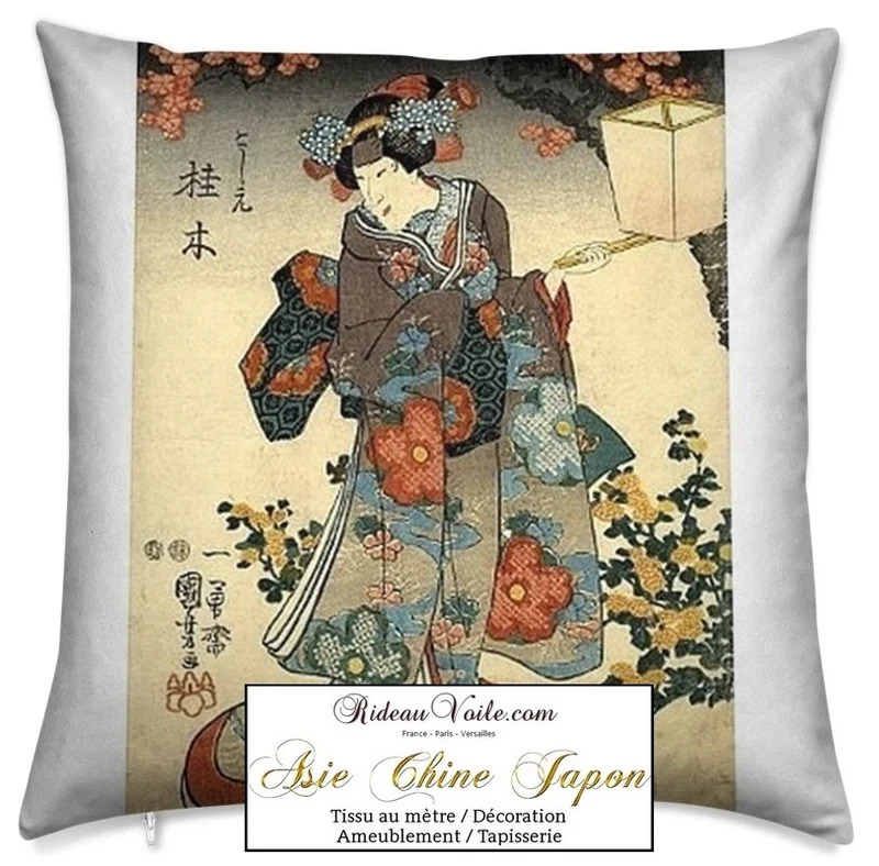 Motif imprimé Japonais Geisha tissu au mètre déco d'Asie occultant ignifugé rideau