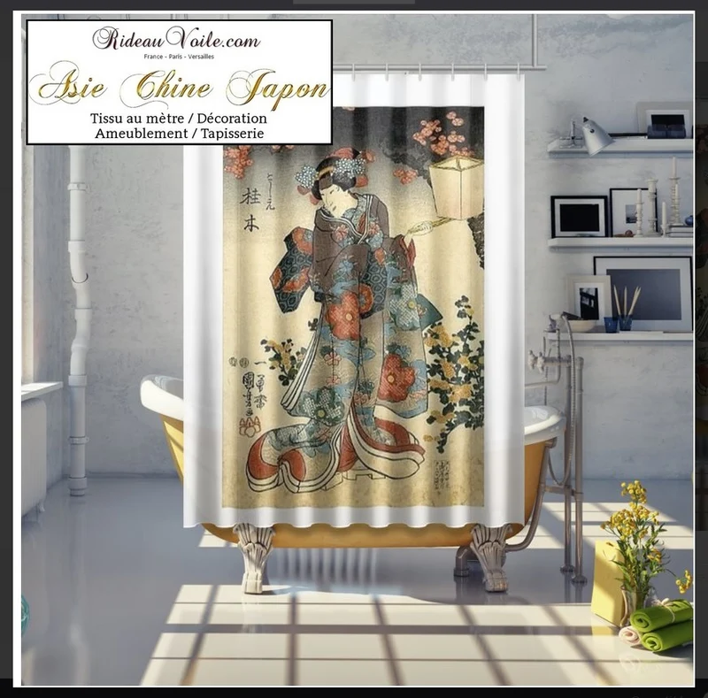 Motif imprimé Japonais Geisha tissu au mètre déco d'Asie occultant ignifugé rideau