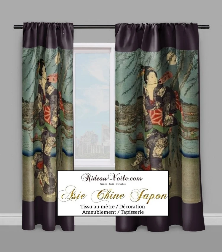 Motif imprimé Japonais Geisha tissu au mètre déco d'Asie occultant ignifugé rideau
