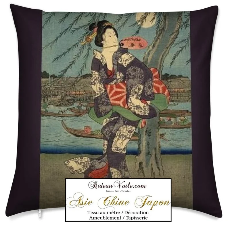 Motif imprimé Japonais Geisha tissu au mètre déco d'Asie occultant ignifugé rideau