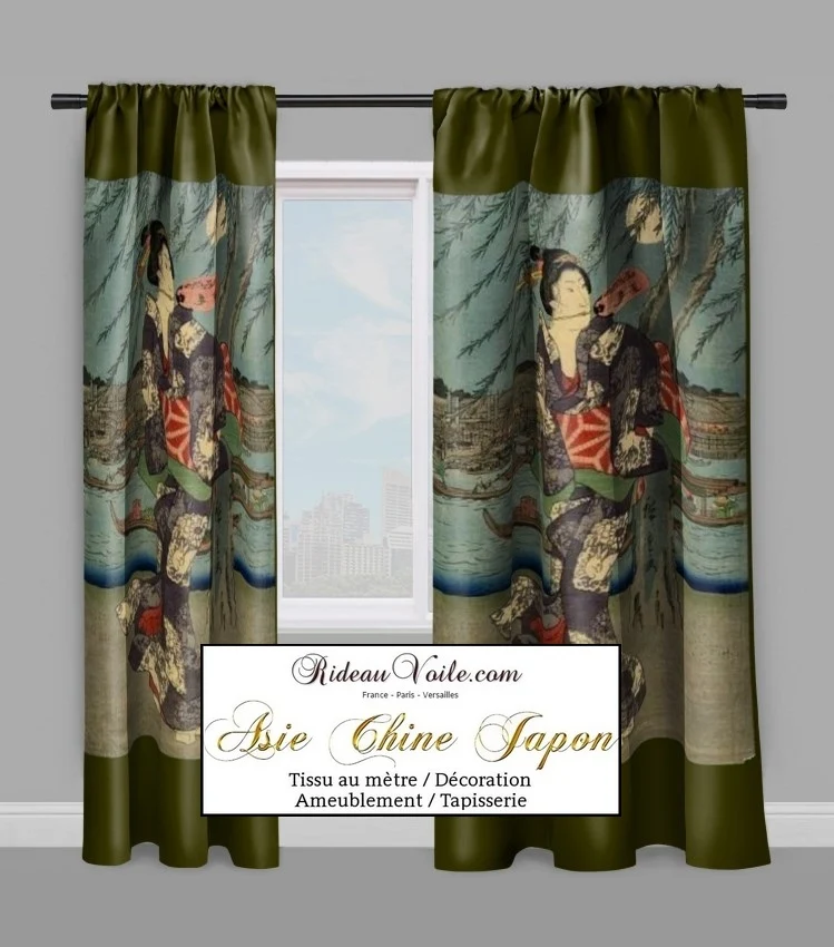 Motif imprimé Japonais Geisha tissu au mètre déco d'Asie occultant ignifugé rideau