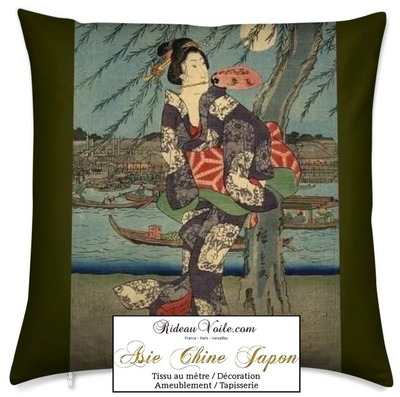 Motif imprimé Japonais Geisha tissu au mètre déco d'Asie occultant ignifugé rideau
