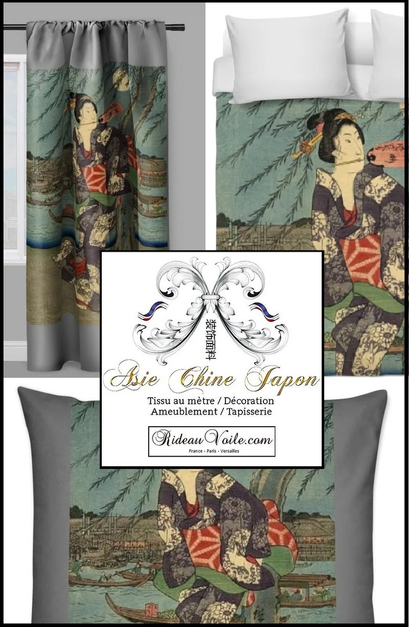 Motif imprimé Japonais Geisha tissu au mètre déco d'Asie occultant ignifugé rideau