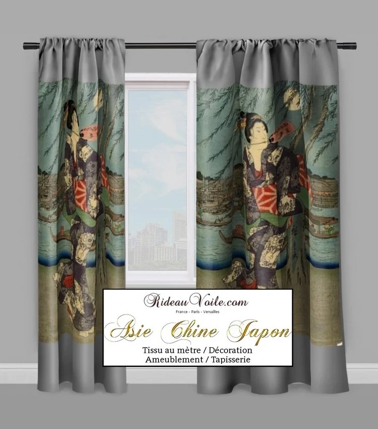 Motif imprimé Japonais Geisha tissu au mètre déco d'Asie occultant ignifugé rideau