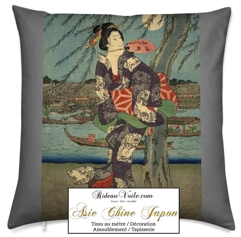 Motif imprimé Japonais Geisha tissu au mètre déco d'Asie occultant ignifugé rideau