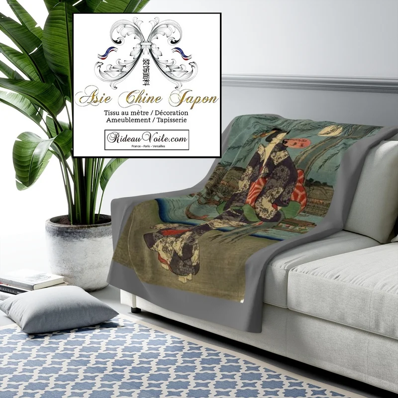 Motif imprimé Japonais Geisha tissu au mètre déco d'Asie occultant ignifugé rideau