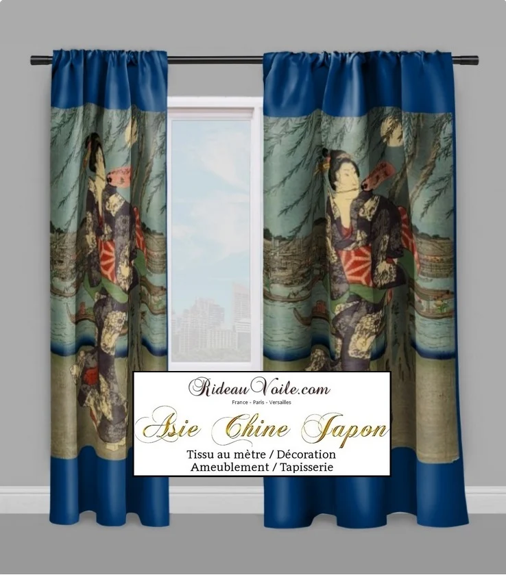 Motif imprimé Japonais Geisha tissu au mètre déco d'Asie occultant ignifugé rideau