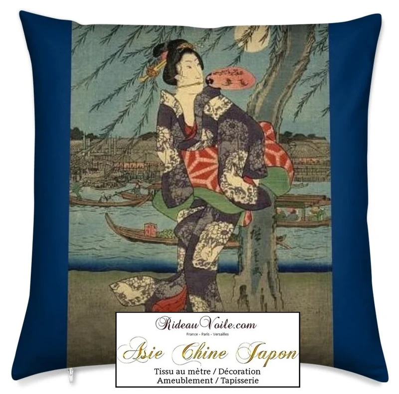 Motif imprimé Japonais Geisha tissu au mètre déco d'Asie occultant ignifugé rideau