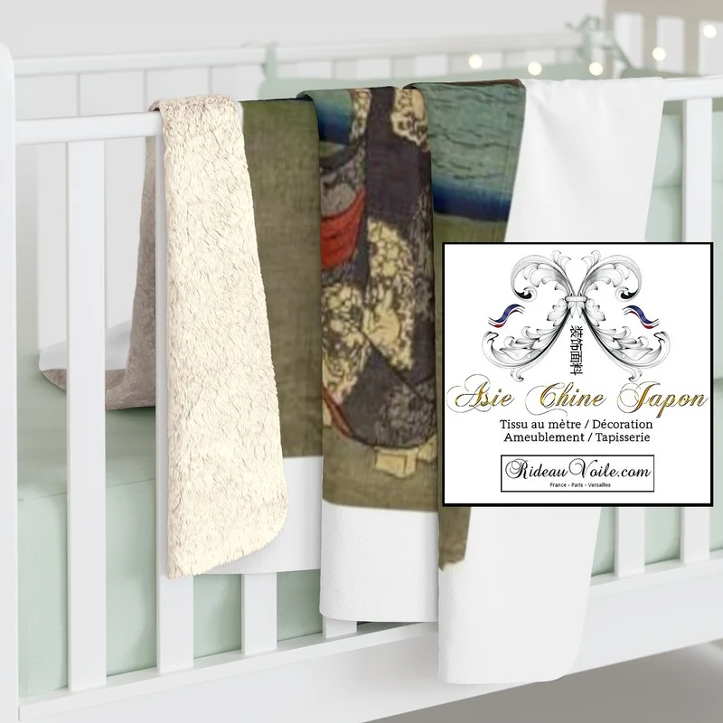 Tissu ameublement motif Japonais Geisha au mètre décoration Asie occultant ignifugé