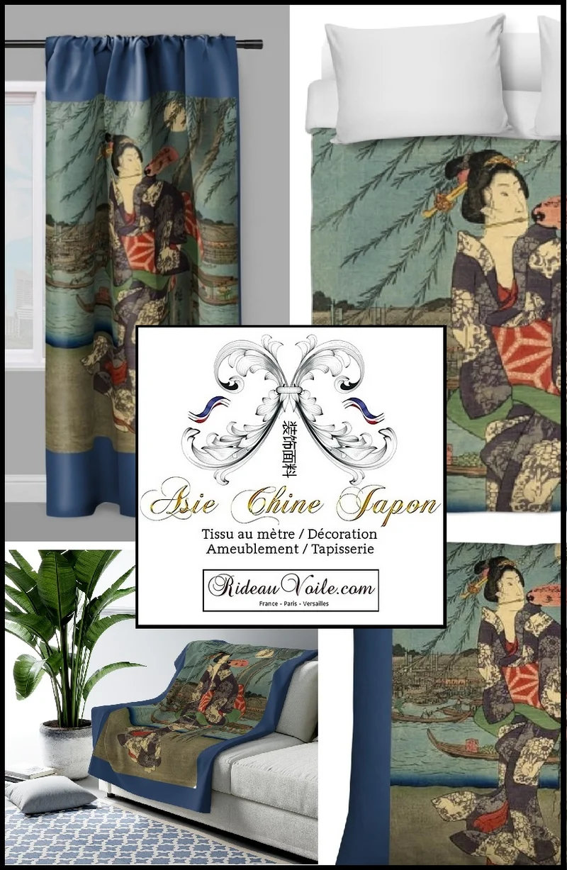 Fabric Japanese meter Geisha pattern Tissu ameublement motif Japonnais au mètre