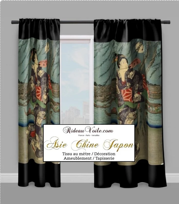 Fabric Japanese Asian meter Geisha pattern Tissu ameublement motif Asiatique rideau