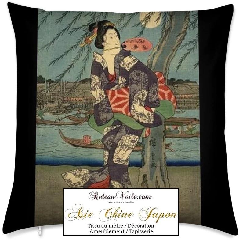 Fabric Japanese Asian meter Geisha pattern Tissu ameublement motif Asiatique rideau