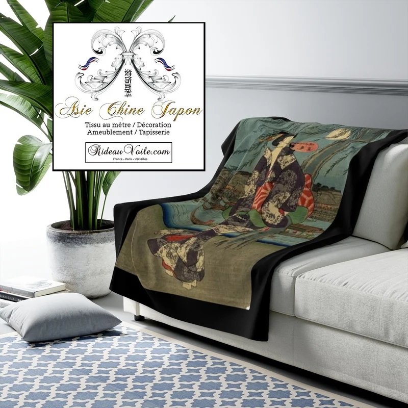 Fabric Japanese Asian meter Geisha pattern Tissu ameublement motif Asiatique rideau