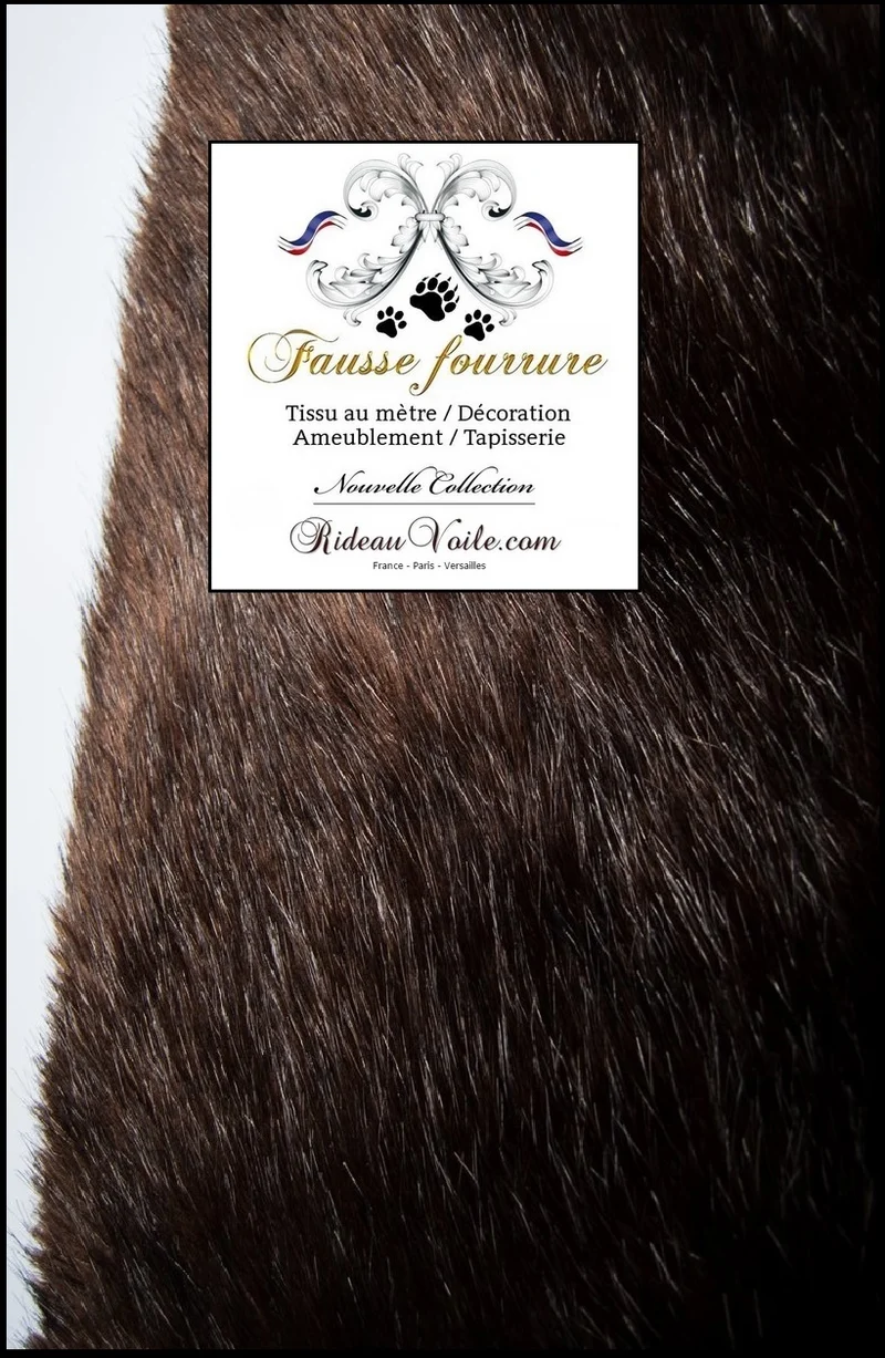 Tissu d'ameublement fausse imitation fourrure au mètre rideau marron