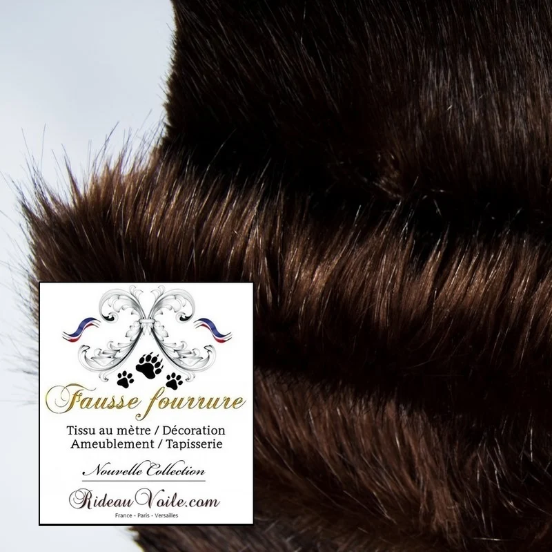 Tissu d'ameublement fausse imitation fourrure au mètre rideau marron