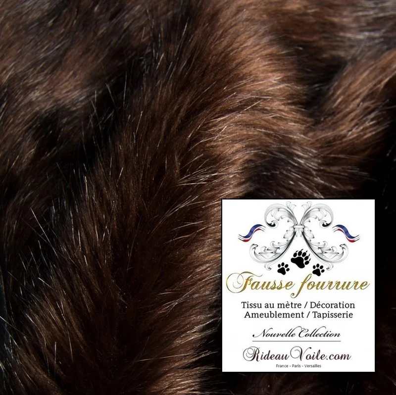 Tissu d'ameublement fausse imitation fourrure au mètre rideau marron