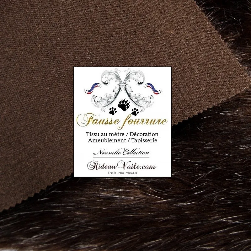 Tissu d'ameublement fausse imitation fourrure au mètre rideau marron