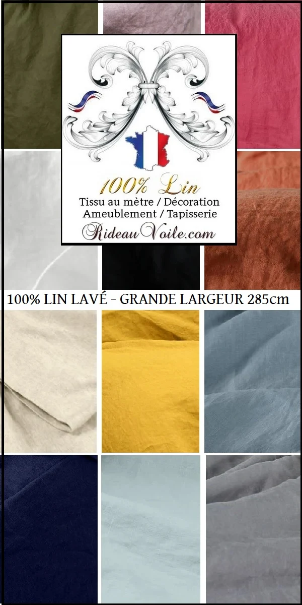 Tissu 100% Lin lavé ameublement au mètre rideaux voilage housse couette coussin