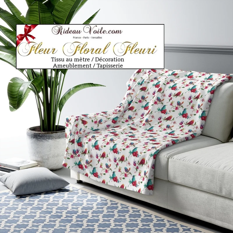 Décoratrice florale imprimé d'oiseaux tissu ameublement au mètre motif fleurs