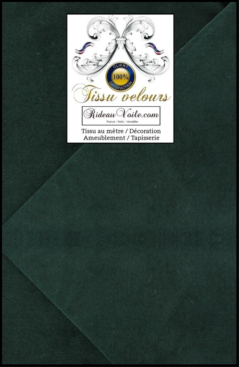 Tissu velours uni vert sapin ameublement décoration au mètre rideau sur mesure