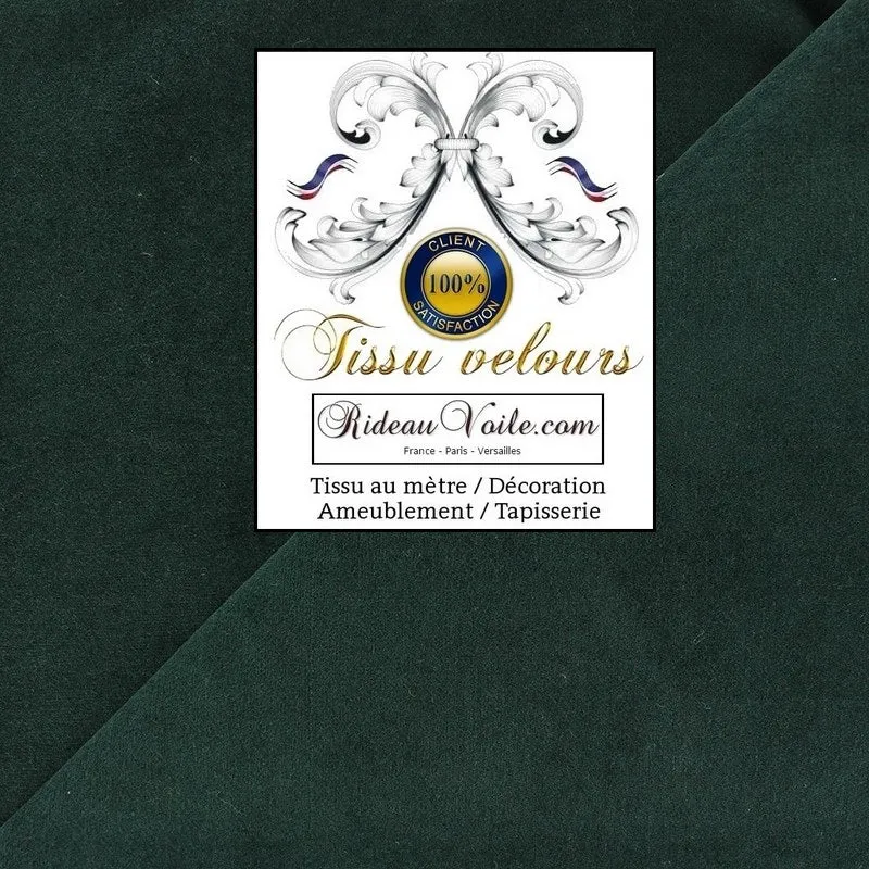 Tissu velours uni vert sapin ameublement décoration au mètre rideau sur mesure