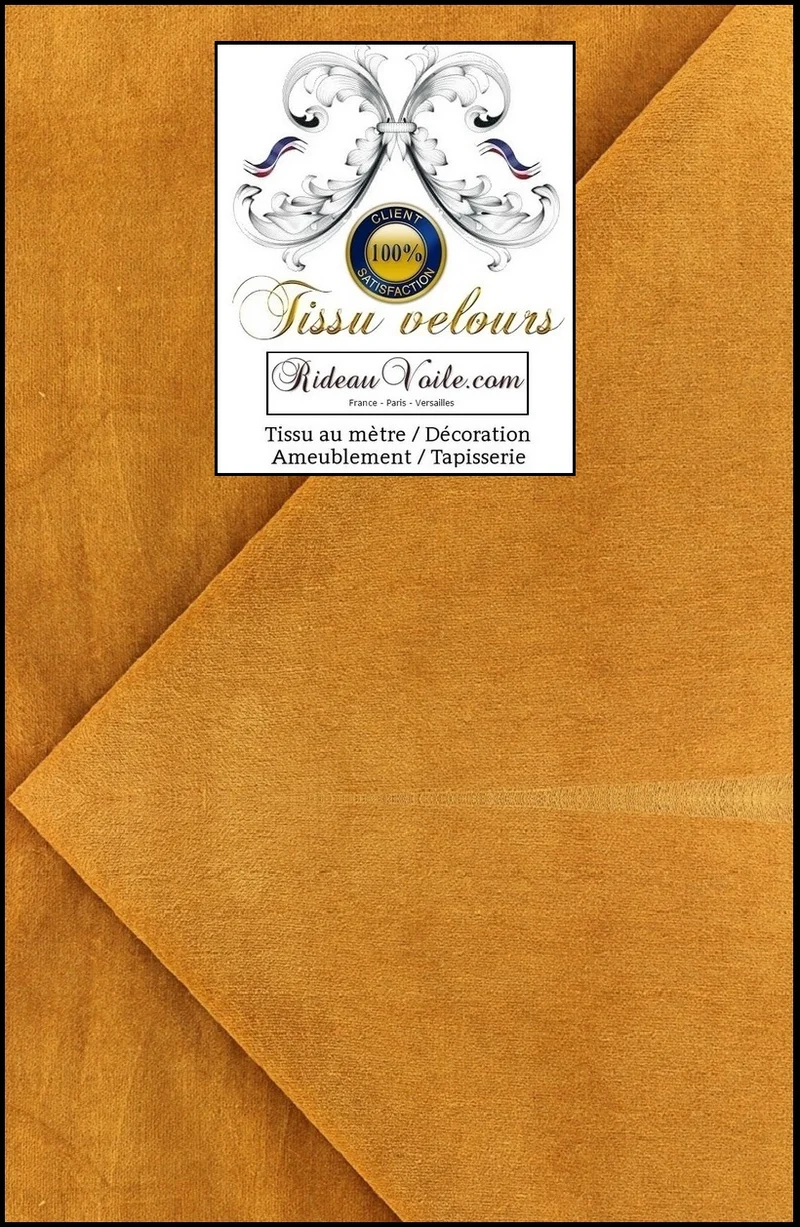 Boutique tissu velours ameublement uni jaune moutarde au mètre rideau