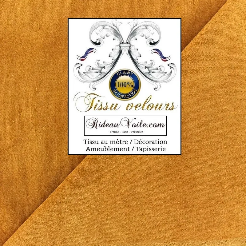 Boutique tissu velours ameublement uni jaune moutarde au mètre rideau