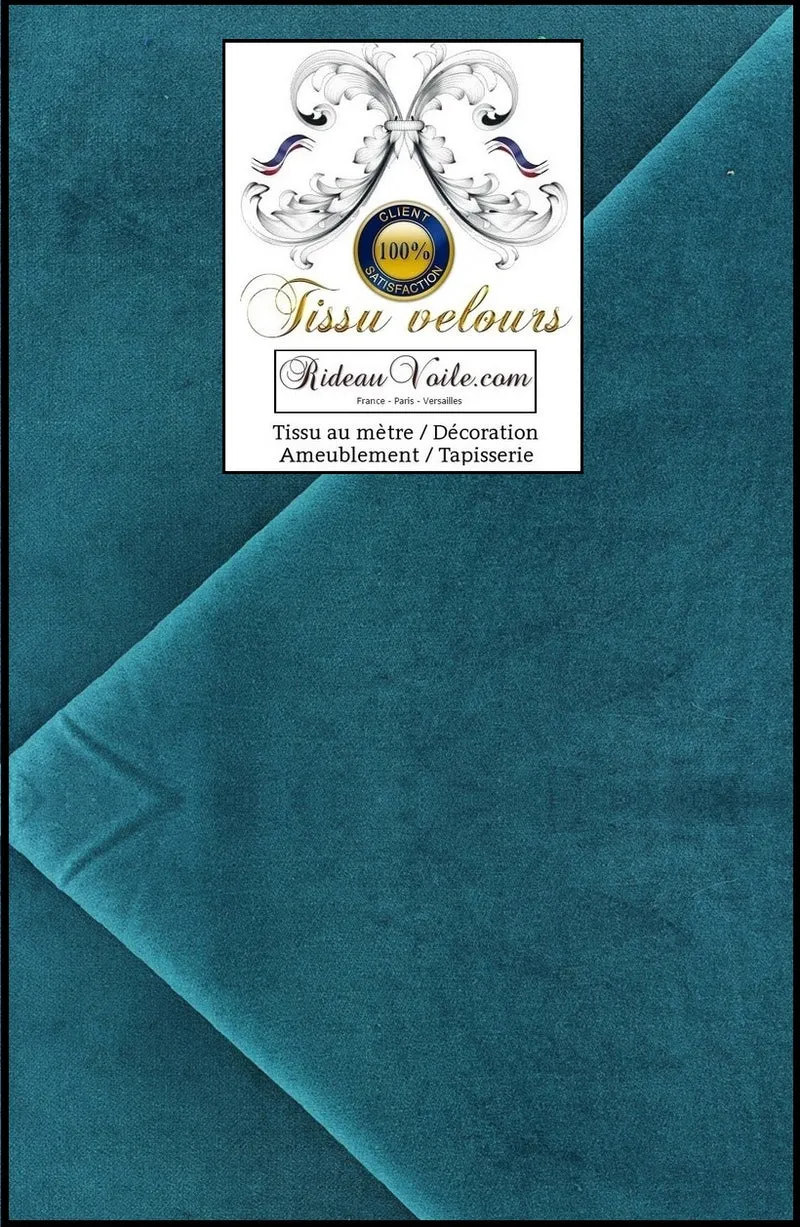 Tissu velours uni bleu ameublement tapisserie au mètre rideaux store luxe sur mesure